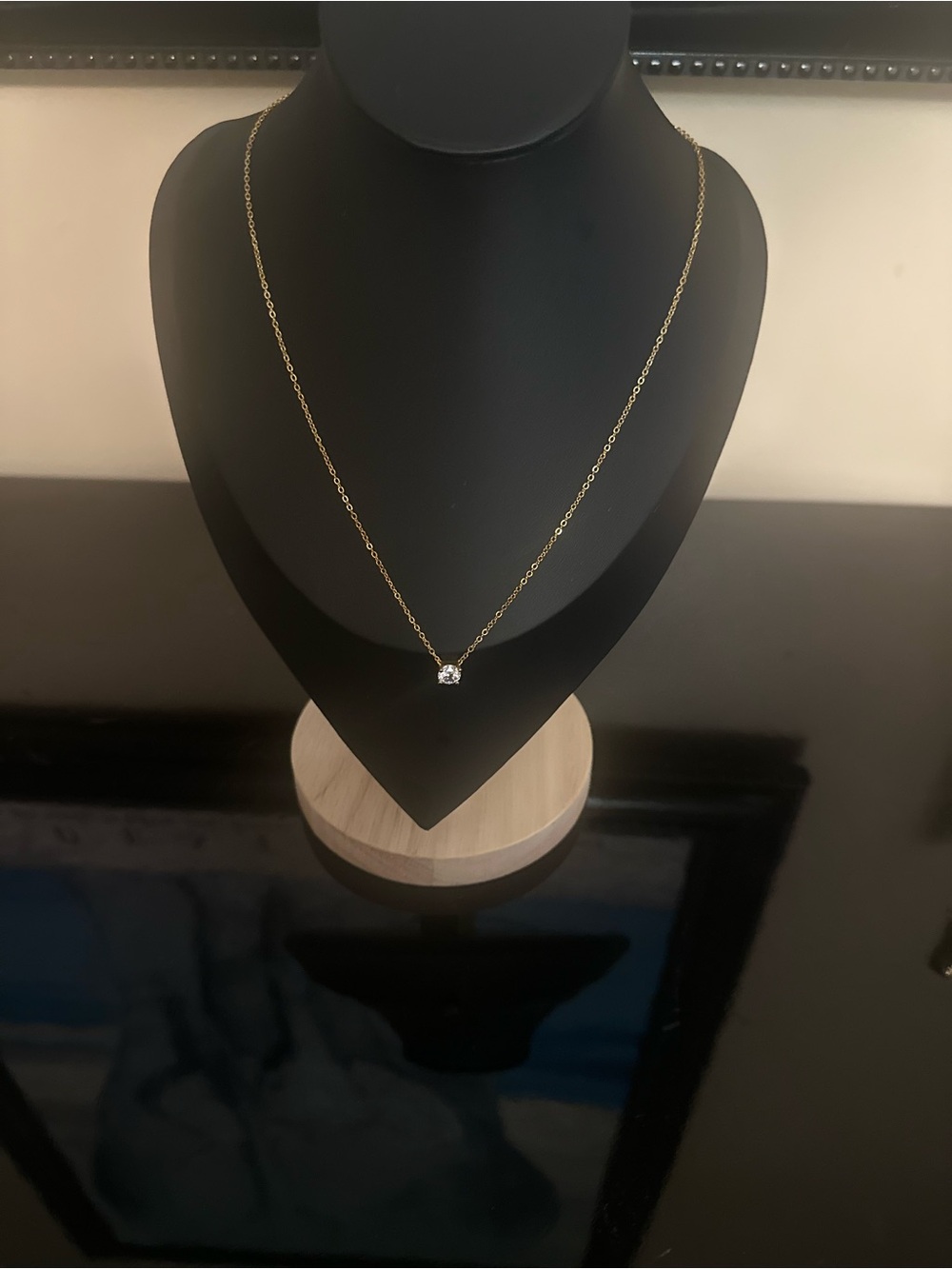 Delicate Gold Solitaire Necklace with Clear Stone